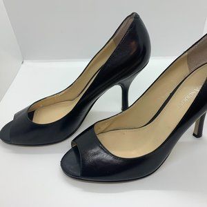 Enzo Classic Black Leather Peep Toe Heel - Size 8.5